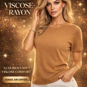 Jaclyn Smith Vintage Tan Short Sleeved Blouse with Crew Neck Women's Size Medium